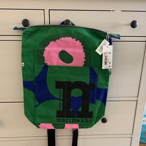 Marimekko Mono Backpack Unikko Pink and Green Graphic Bag NWT